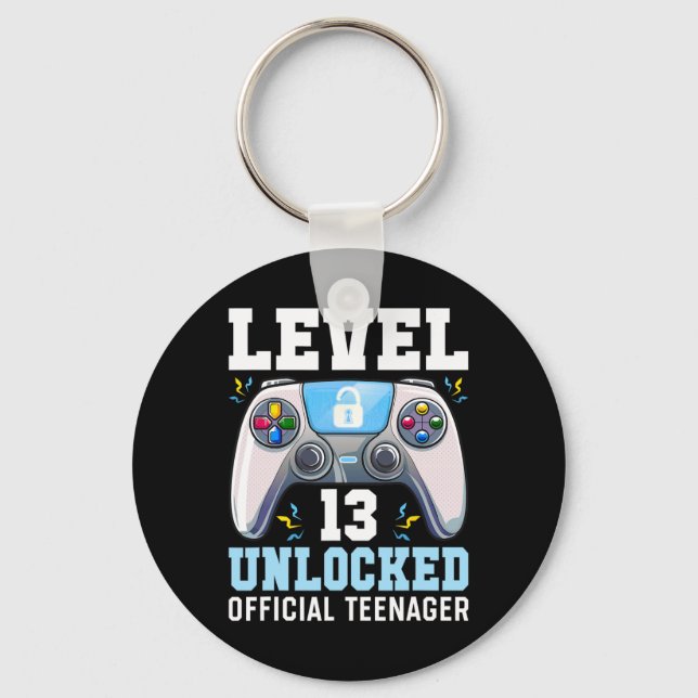 Level 13 Unlocked Video Game 13th Birthday Gamer B Keychain (Front)