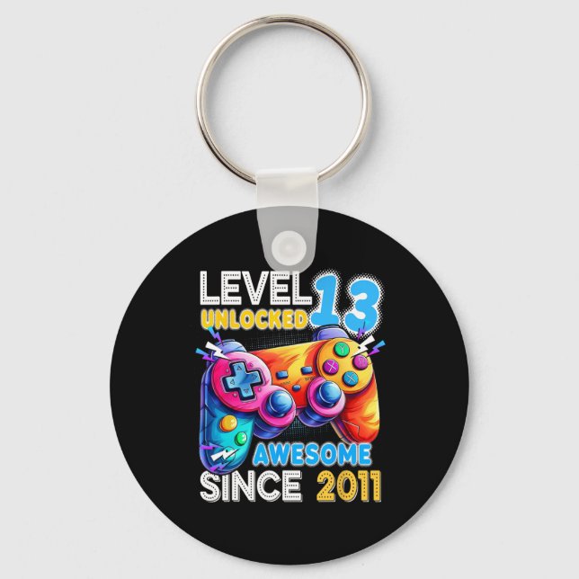 Level 13 Unlocked Video Game 13th Birthday  Keychain (Front)