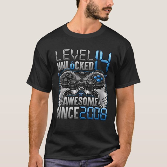 Level 14 Unlocked Awesome Since 2008 14Th Birthday T-Shirt (Front)