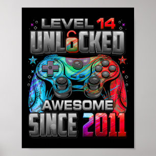 Level 14 Unlocked Awesome Since 2011 14th Birthday Poster