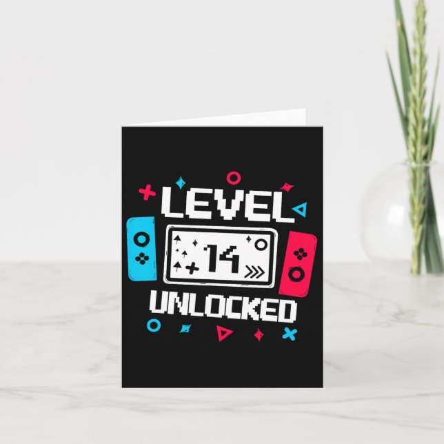 Level 14 Unlocked Gamer 14th Birthday Gift Video G Card (Front)