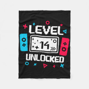 Level 14 Unlocked Gamer 14th Birthday Gift Video G Fleece Blanket