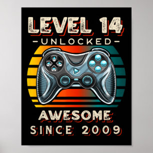 Level 14 Unlocked Video Game 14th Birthday 14 Yr O Poster