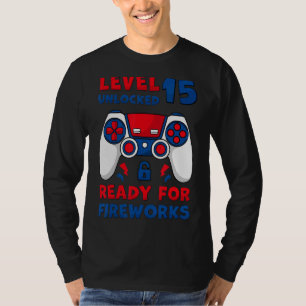 Level 15 Unlocked 15th Birthday Game 4th Of July B T-Shirt