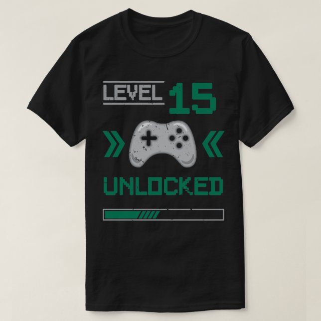 Level 15 unlocked 15th birthday Gamer shirt (Design Front)