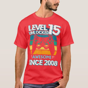 Level 15 Unlocked Awesome 2008 15th Birthday Gamer T-Shirt