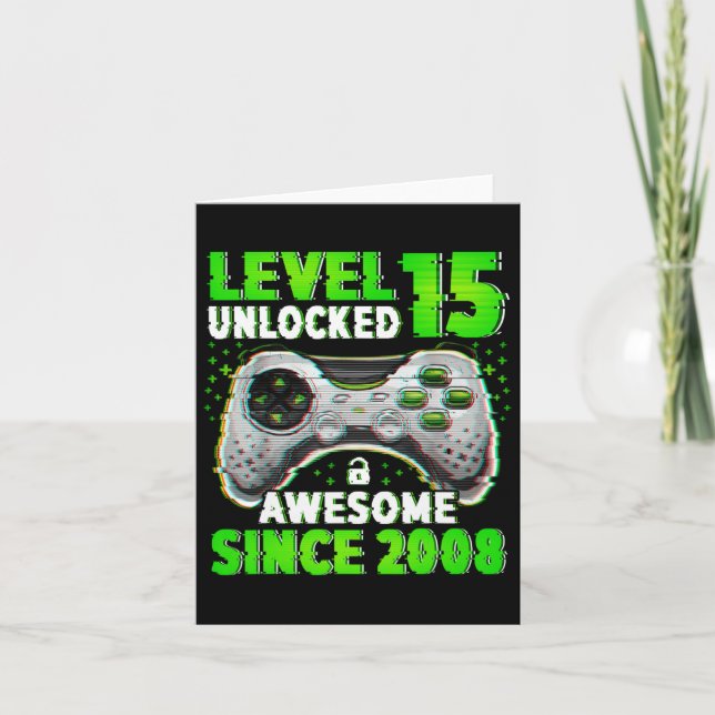 Level 15 Unlocked Video Game 15 Years Old Boy 15th Card (Front)