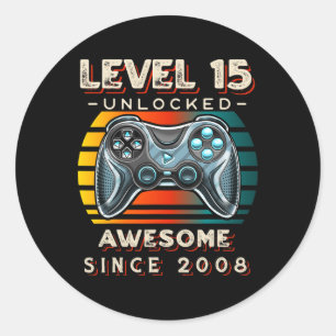 Level 15 Unlocked Video Game 15th Birthday 15 Yr O Classic Round Sticker