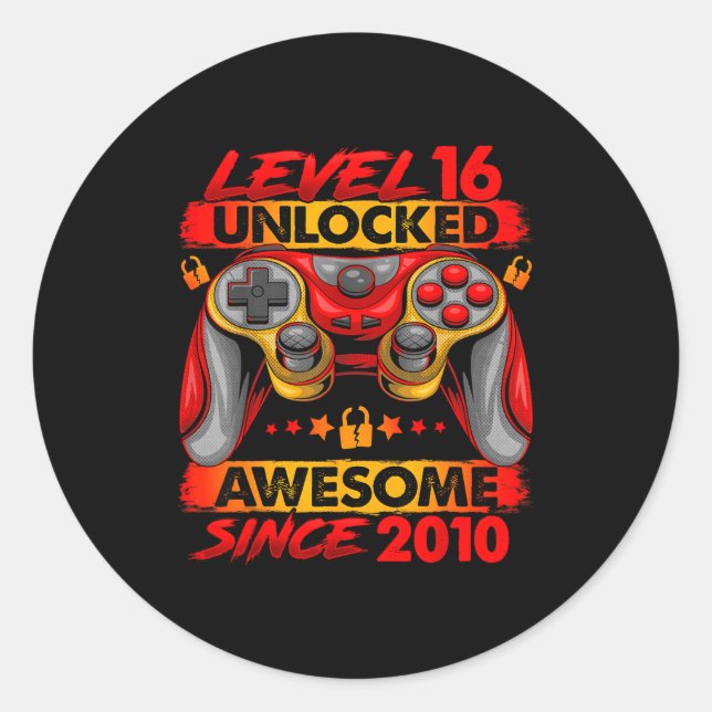 Level 16 Unlocked 16 Year Old Boys 16th Birthday B Classic Round Sticker (Front)