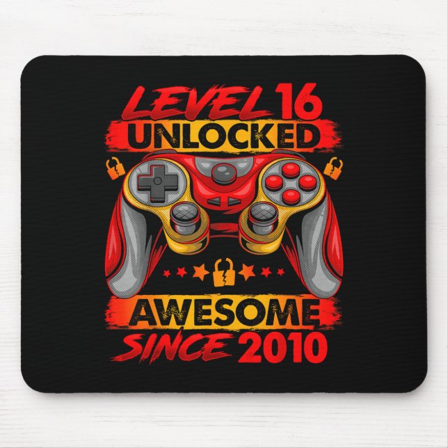Level 16 Unlocked 16 Year Old Boys 16th Birthday B Mouse Pad (Front)