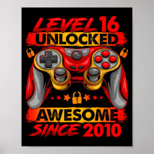 Level 16 Unlocked 16 Year Old Boys 16th Birthday B Poster
