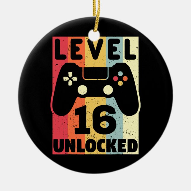 Level 16 Unlocked 16th Birthday 16 Year Old Gamer Ceramic Ornament (Front)
