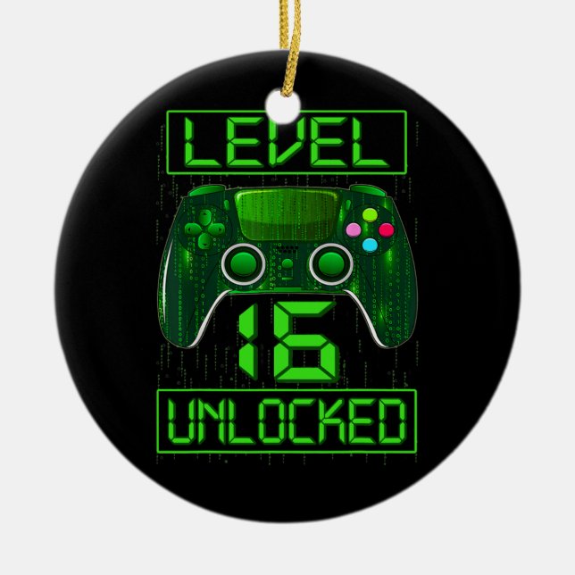 Level 16 Unlocked 16th Video Gamer Birthday Boy Ceramic Ornament (Front)