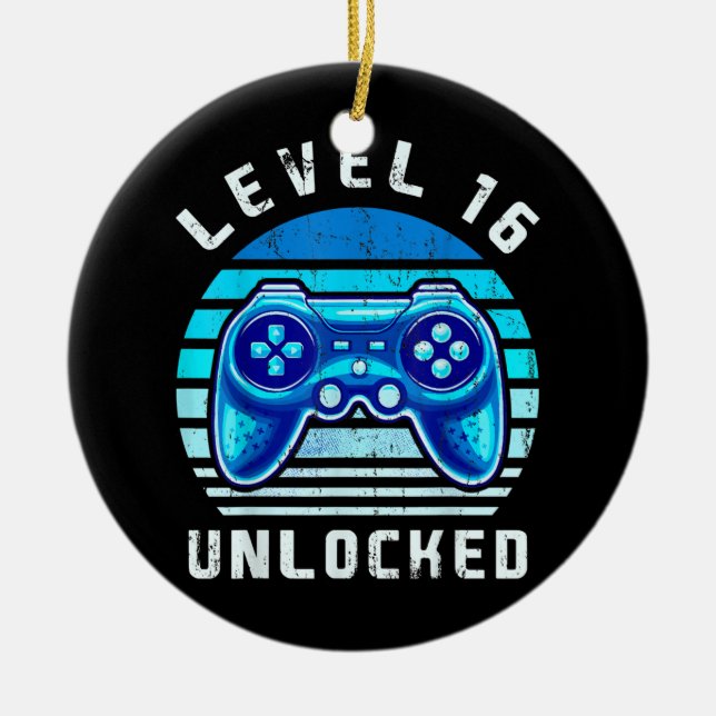 Level 16 Unlocked Video Game 16th Birthday Gamer Ceramic Ornament (Front)