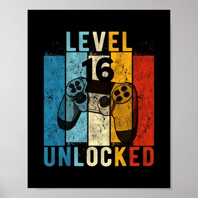 Level 16 Unlocked Video Gamer 16 Year Old 16th Bir Poster (Front)