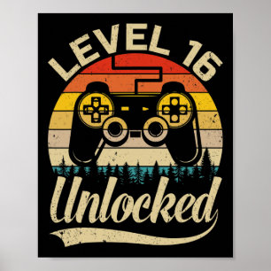 Level 16 Unlocked Vintage Retro Video Game 16th Bi Poster