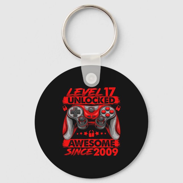 Level 17 Unlocked 17 Year Old Boys 17th Birthday B Keychain (Front)