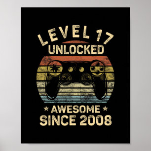 Level 17 Unlocked 17th Birthday 17 Year Old Gifts  Poster