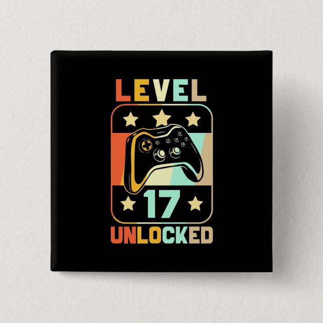 Level 17 Unlocked 2 Inch Square Button (Front)