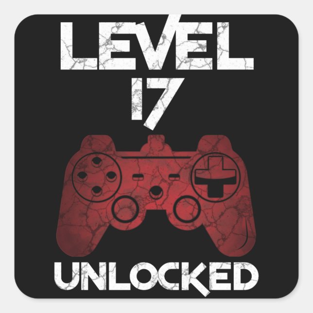 Level 17 Unlocked Boys 17th Birthday 17 Year Old Square Sticker (Front)