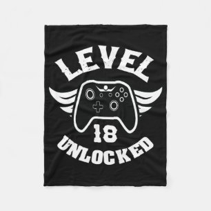 Level 18 Unlocked 18 Birthday Gaming 18 Birthday G Fleece Blanket