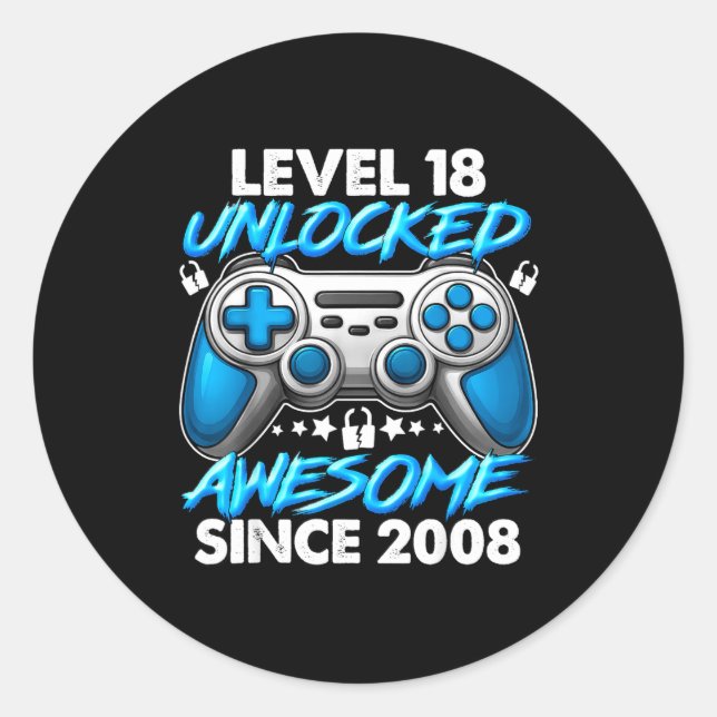 Level 18 Unlocked 18 Year Old Boys 18th Birthday B Classic Round Sticker (Front)