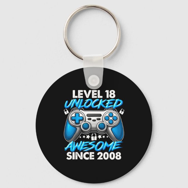Level 18 Unlocked 18 Year Old Boys 18th Birthday B Keychain (Front)