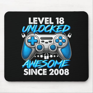 Level 18 Unlocked 18 Year Old Boys 18th Birthday B Mouse Pad