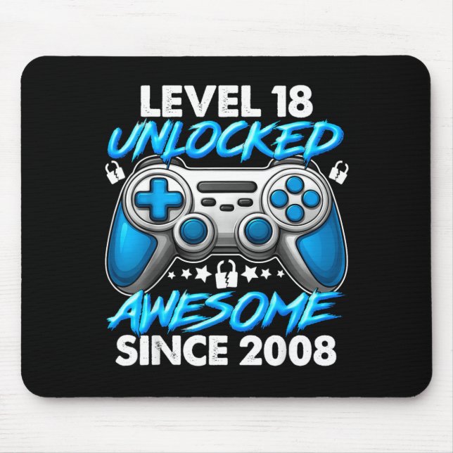 Level 18 Unlocked 18 Year Old Boys 18th Birthday B Mouse Pad (Front)