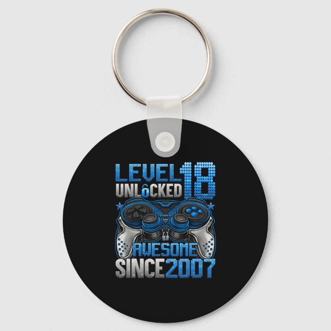 Level 18 Unlocked 18 Year Old Gifts Boys 18th Birt Keychain (Front)