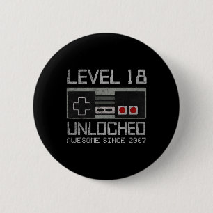 Level 18 Unlocked 18th Birthday 18 Year Old Video  2 Inch Round Button