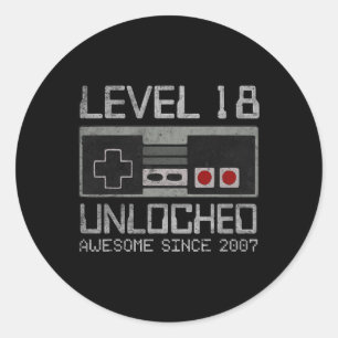 Level 18 Unlocked 18th Birthday 18 Year Old Video Classic Round Sticker