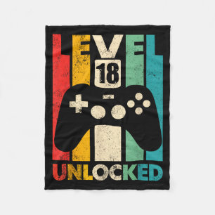 Level 18 unlocked 18th birthday video game retro fleece blanket