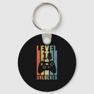 Level 18 Unlocked 18th Video Gamer Birthday Boy Gi Keychain
