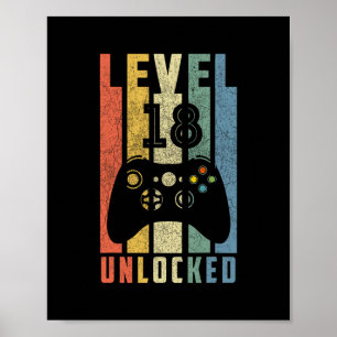 Level 18 Unlocked 18th Video Gamer Birthday Boy Gi Poster