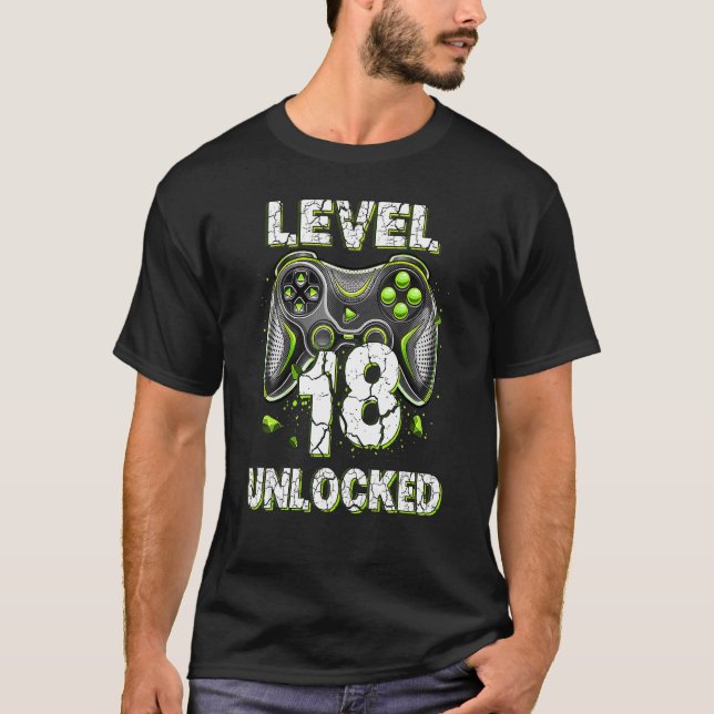 Level 18 Unlocked Birthday Boy Video Gamer Control T-Shirt (Front)