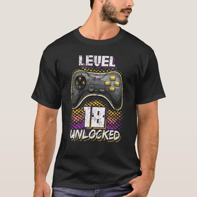 Level 18 Unlocked Retro Video Game 18th Birthday G T-Shirt (Front)