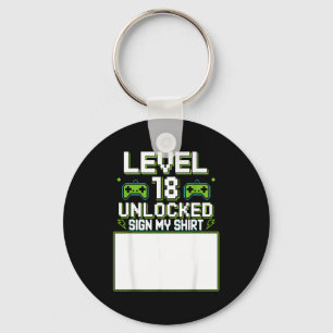 Level 18 unlocked sign my 18th birthday gamer boy keychain