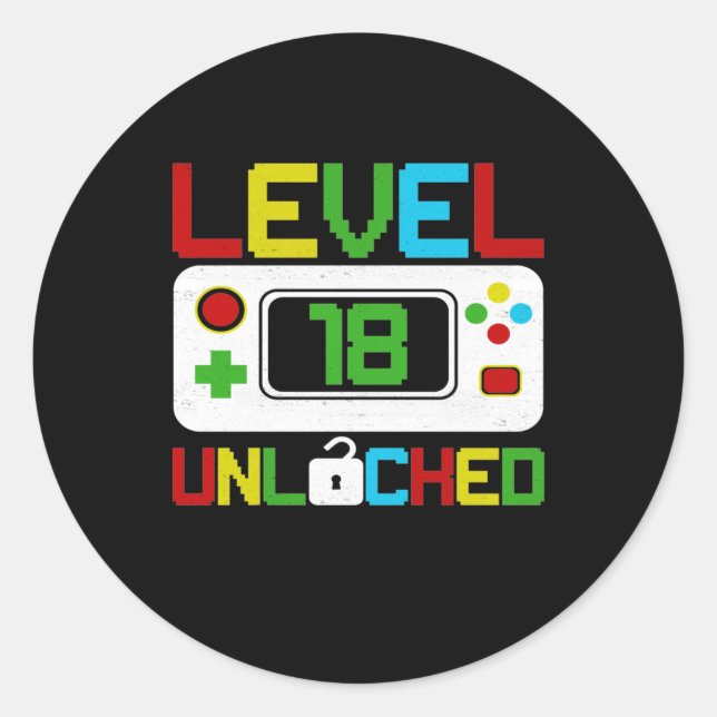 Level 18 Unlocked Video Game 10th Birthday Gift Classic Round Sticker (Front)