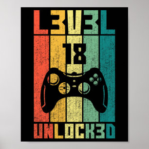 Level 18 Unlocked Vintage Video Gamer 18th Birthda Poster