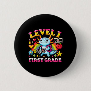 Level 1 First Grade Gamer Axolotl Video Game Ck To 2 Inch Round Button