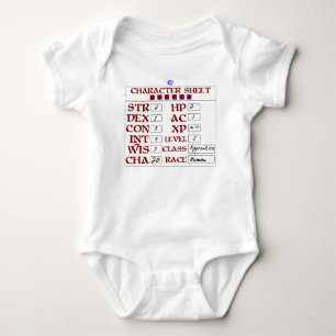 Level 1 Human Baby RPG Character Sheet Bodysuit
