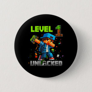 Level 1 Unlocked Funy Birthday Boy Pixel Gamer 1st 2 Inch Round Button