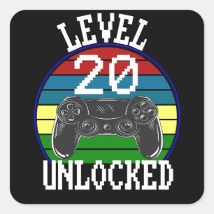 Level 20 Unlocked Funny 20th Birthday Gift idea Square Sticker