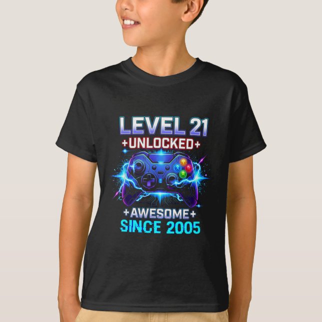 Level 21 Unlocked Awesome Since 2005 21st Birthday T-Shirt (Front)