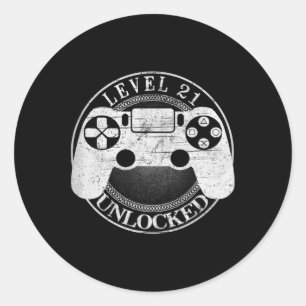 Level 21 Unlocked Funny Video Gamer 21st Birthday Classic Round Sticker