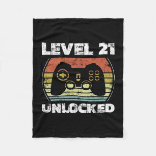 Level 21 Unlocked Funny Video Gamer 21st Birthday Fleece Blanket