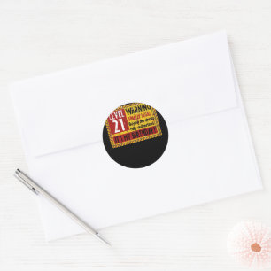 Level 21 Years Old 21st Birthday Warning Finally Classic Round Sticker