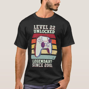 Level 22 Unlocked 22nd Birthday Gamer Vintage 2001 T-Shirt