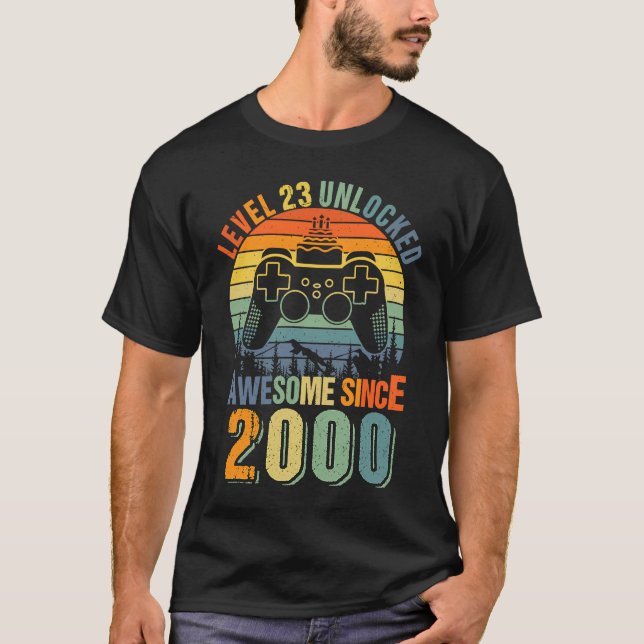 Level 23 Unlocked  23rd Birthday Gamer 2000 Boys G T-Shirt (Front)